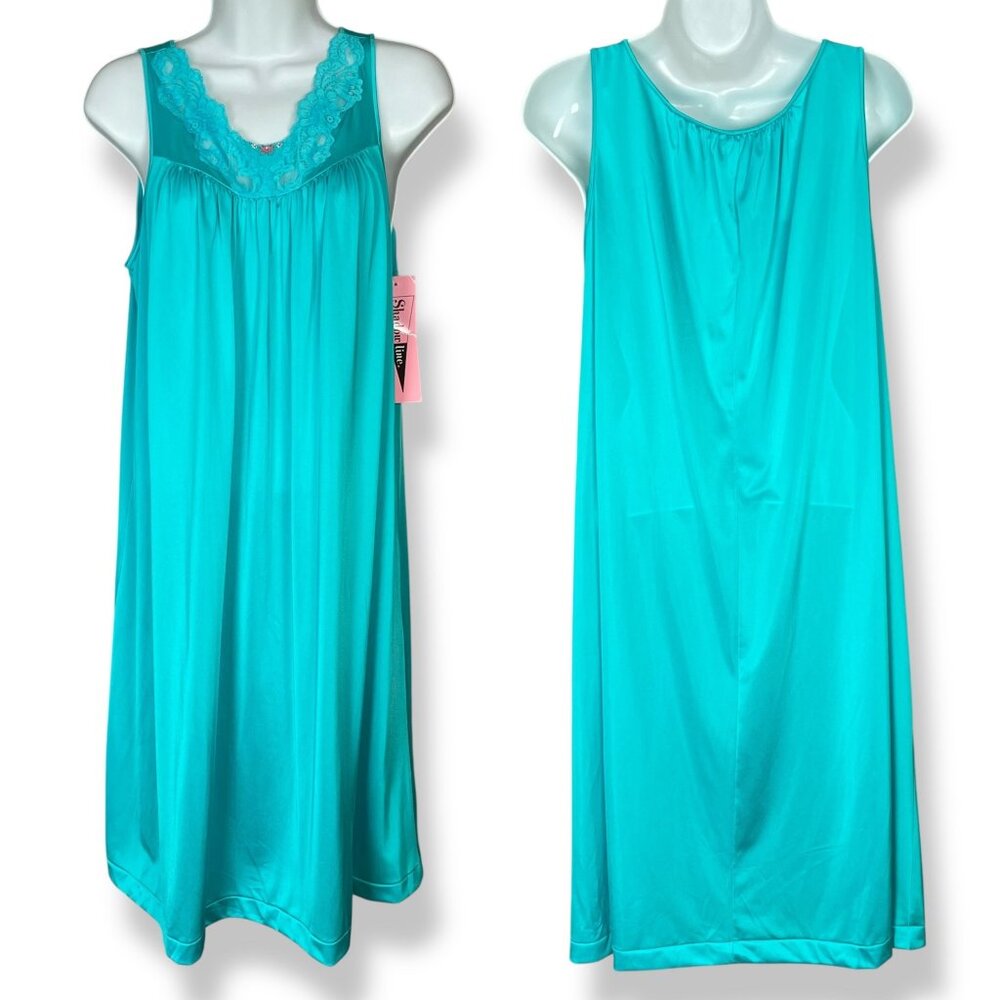Vintage Nightgown Deadstock Shadowline Sleepwear Nylon Women Size Small Aqua NWT